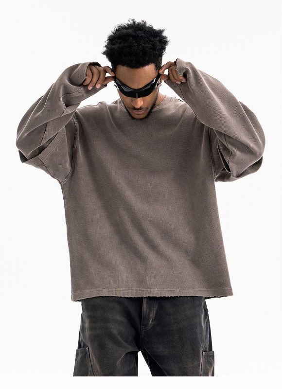 メンズコットン 重ね着風 無地 ロンT 男女兼用 二枚重ね