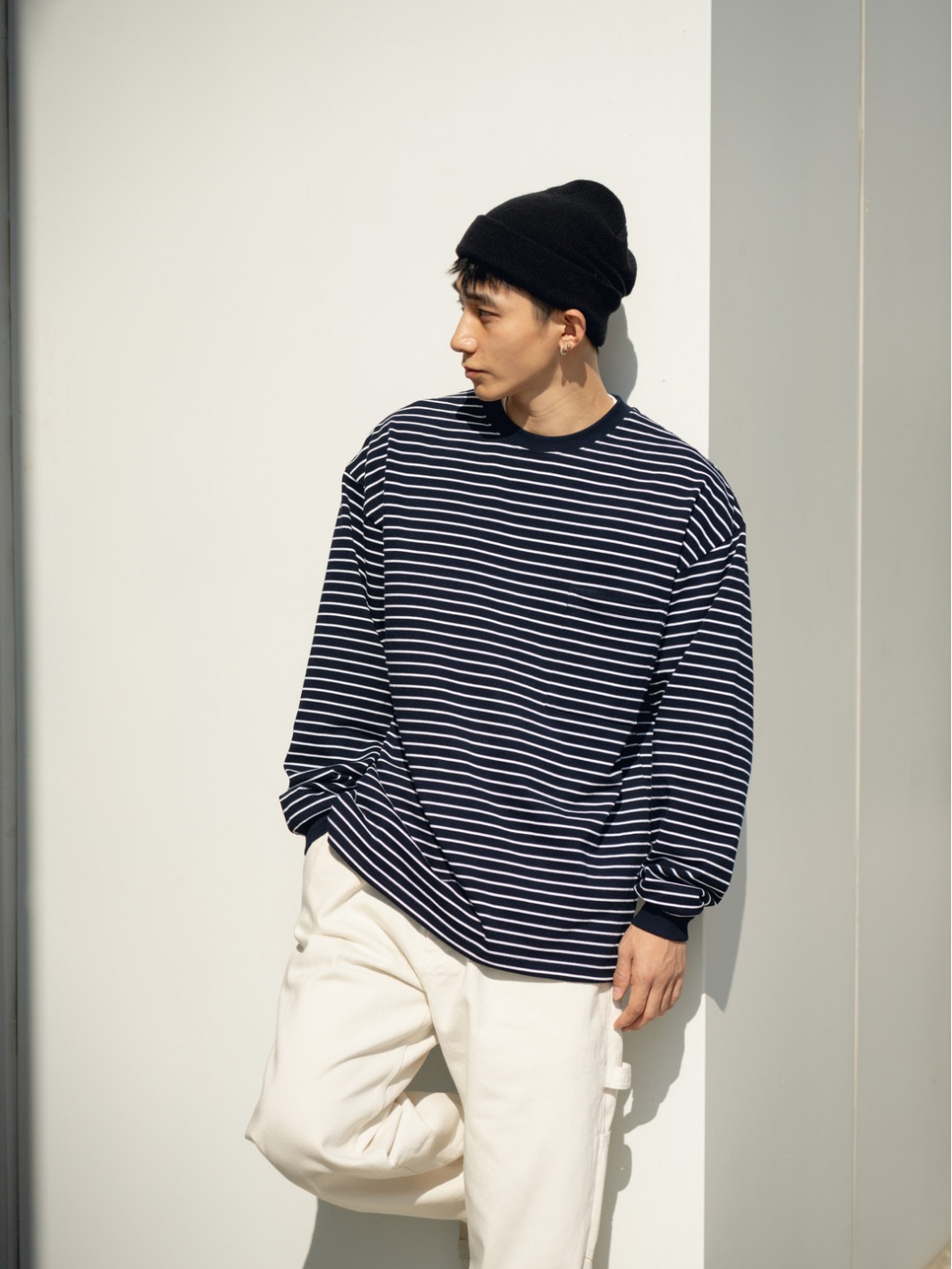 ロンT ネイビー ボーダー柄 長袖シャツ 男女兼用 カジュアル