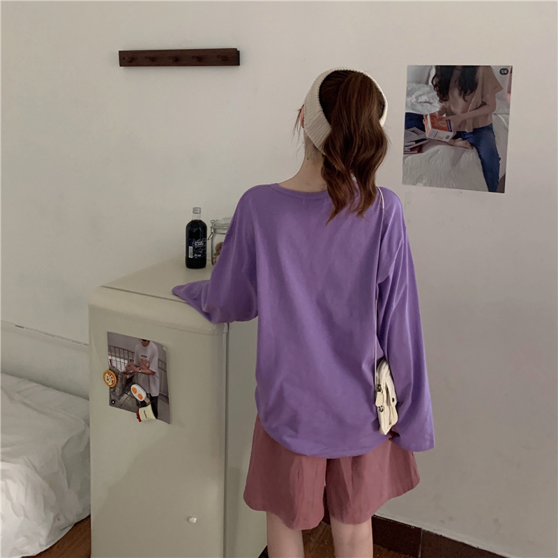 大人可愛いベーシックラウンドネックロンTコットン