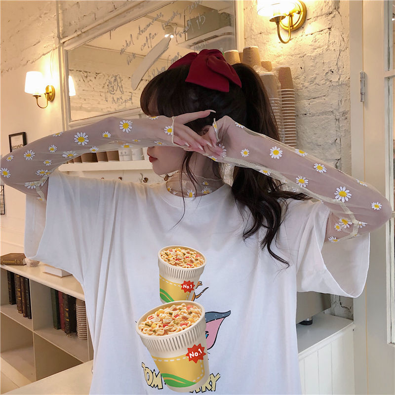 ロンT 小花柄シアー素材長袖トップス