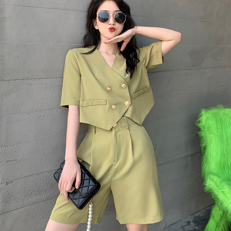  バギーパンツ ワイド半袖ダブルボタンジャケット短パン二点セット