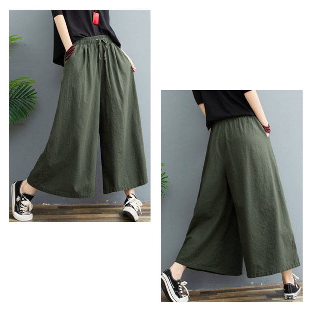  バギーパンツ 綿麻ワイドパンツ レディース ガウチョ ウエストゴム