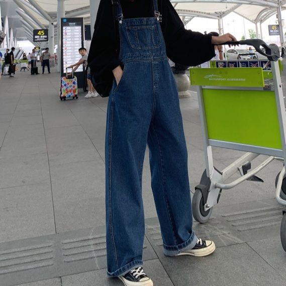 デニムサロペット バギーパンツ ゆったりワイドオーバーオール