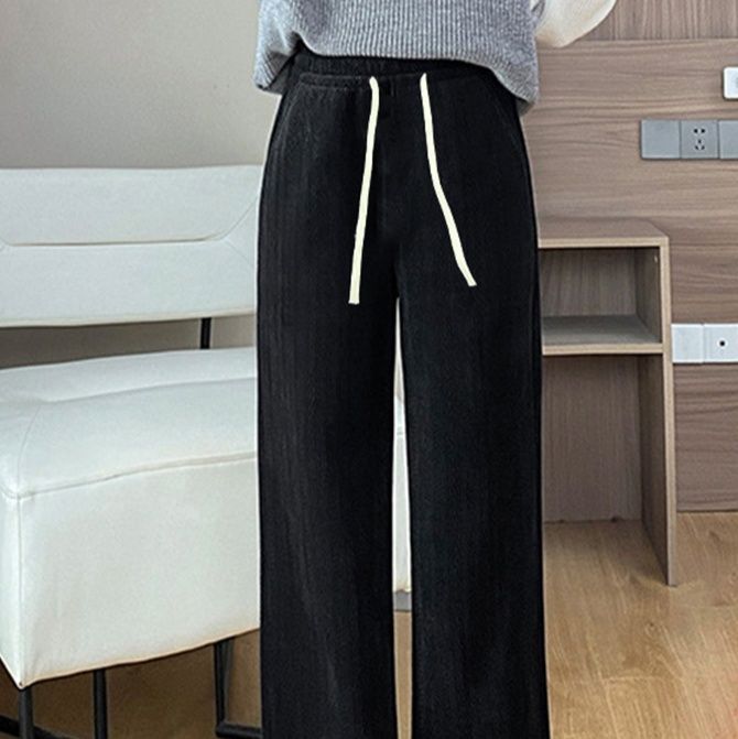  バギーパンツ 裏起毛リブニットバギーパンツレディース冬用