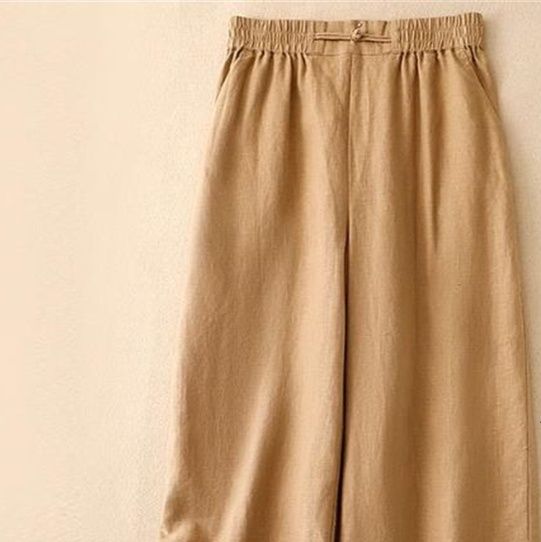  バギーパンツ 麻混綿素材ゆったりバギーパンツ夏用薄手