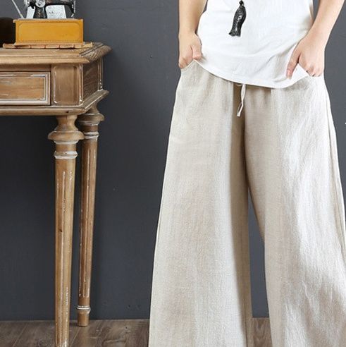  バギーパンツ 綿麻混ゆったり美脚バギーパンツ８色展開