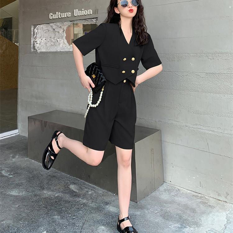  バギーパンツ ワイド半袖ダブルボタンジャケット短パン二点セット