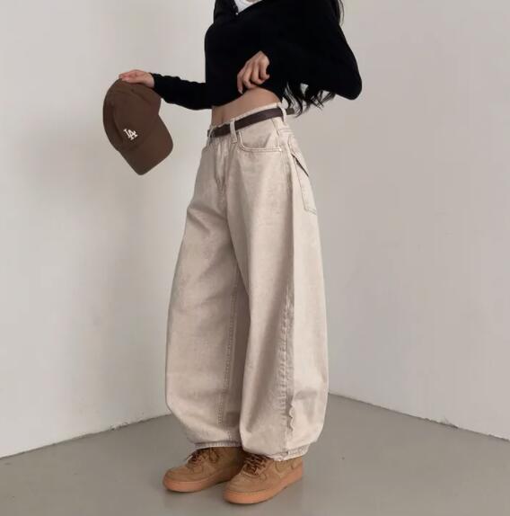  バギーパンツ ハート刺繍デニムワイドパンツ バギーシルエット