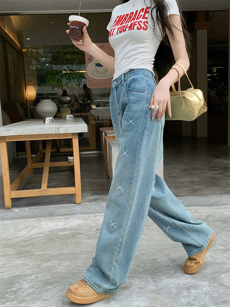  バギーパンツ 初回送料無料 ゆったりデニム ワイドパンツ 刺繍入り バギー