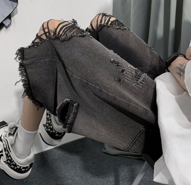  バギーパンツ メンズ デニム ハーフパンツ ダメージ加工 破れ膝