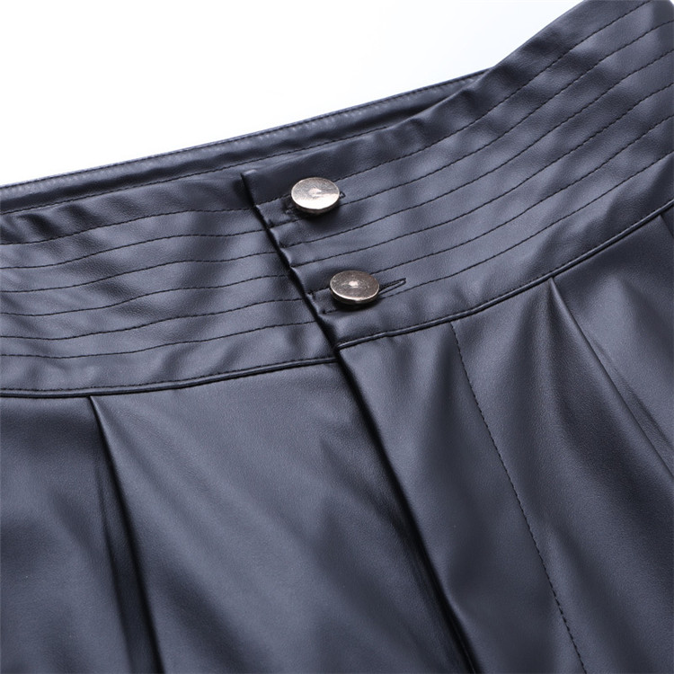  バギーパンツ ワイド合皮パンツ ハイウエスト無地レザー調秋冬