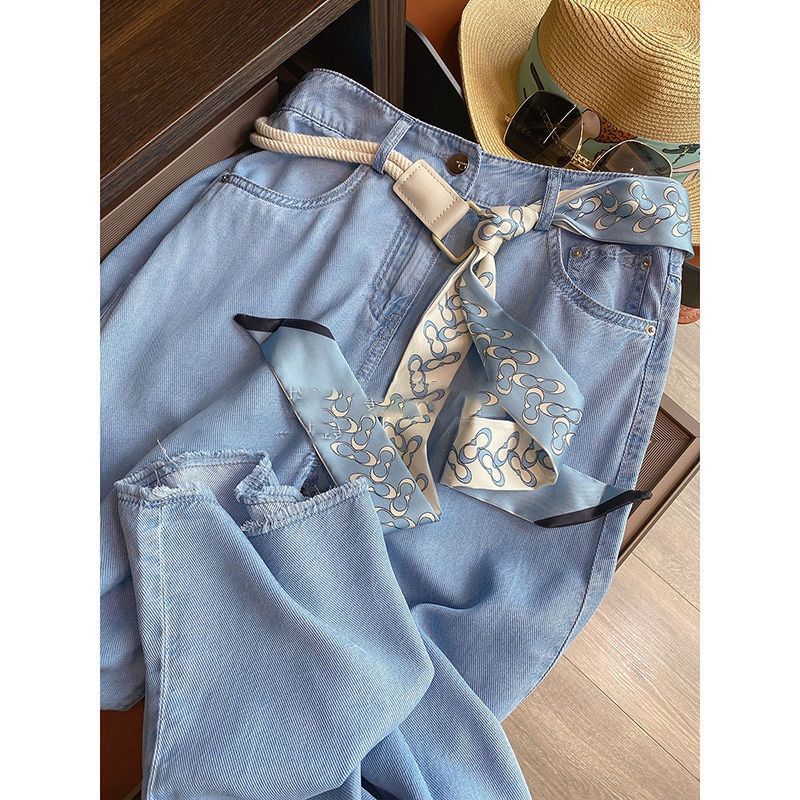  バギーパンツ 新作レディースデニム ハイウエスト スカーフベルト付きワイドパンツ