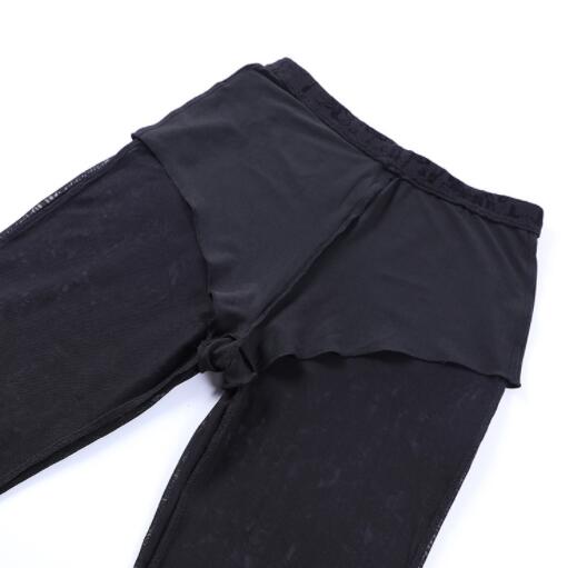  バギーパンツ 黒レース透け感ワイドフレアパンツ