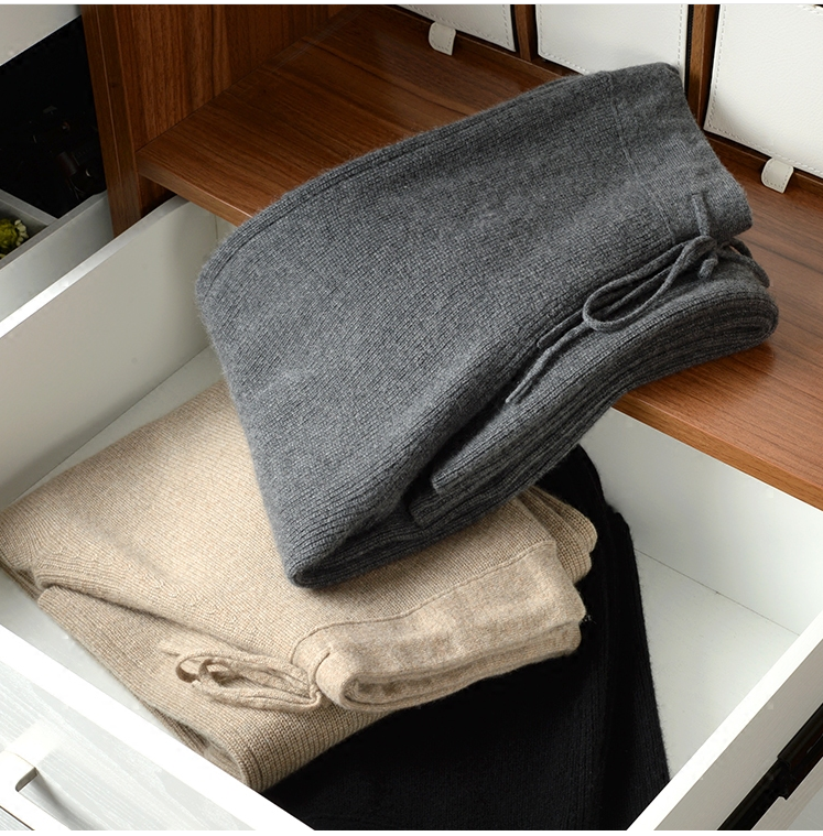  バギーパンツ リブ編みワイドシルエット紐付きニットパンツ