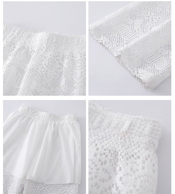  バギーパンツ 送料無料 新作 レース透け感 高ウエスト ワイドパンツ