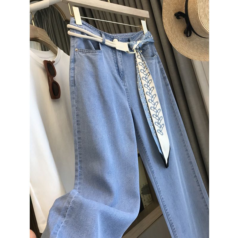  バギーパンツ 新作レディースデニム ハイウエスト スカーフベルト付きワイドパンツ