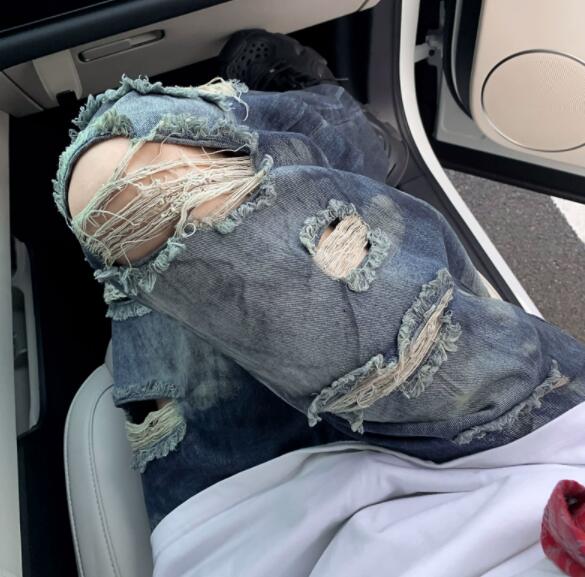 メンズ デニム バギーパンツ ダメージ加工 ワイド