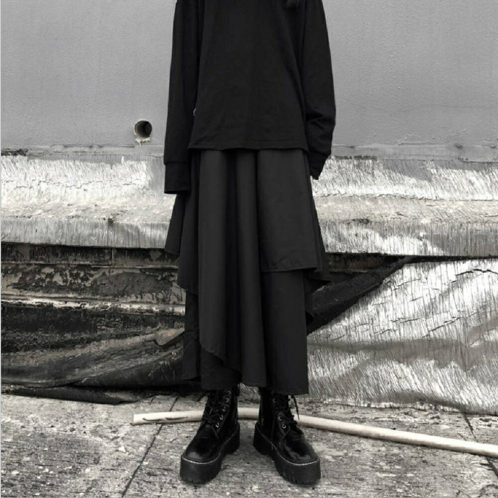  バギーパンツ 変形レイヤードバギーパンツ ブラック モード系ワイド