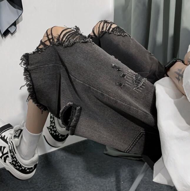  バギーパンツ メンズ デニム ハーフパンツ ダメージ加工 破れ膝