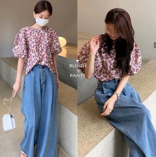  バギーパンツ 女性用デニムワイドバギーパンツ ゆったりボトムス