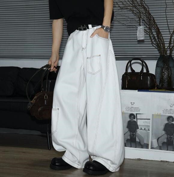  バギーパンツ ゆったりワイドデニムバギーパンツ