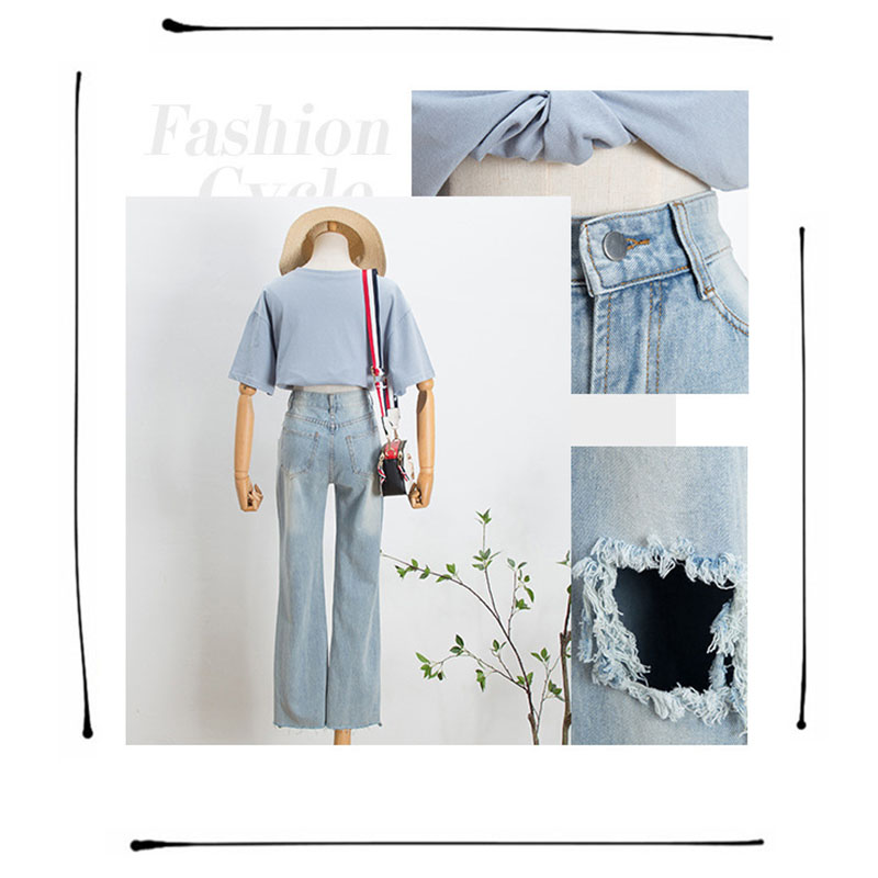  バギーパンツ レディース ハイウエスト ダメージデニム ゆったりワイドパンツ