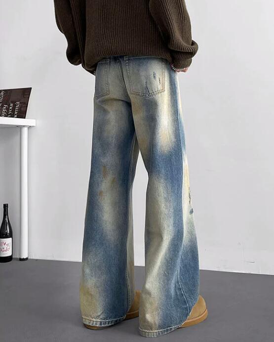  バギーパンツ メンズ デニム 絞り染め ワイドパンツ ゆったり ズボン