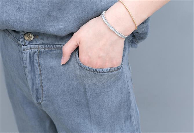  バギーパンツ 夏の花柄プリントデニム上下セット ゆったりバギーパンツ