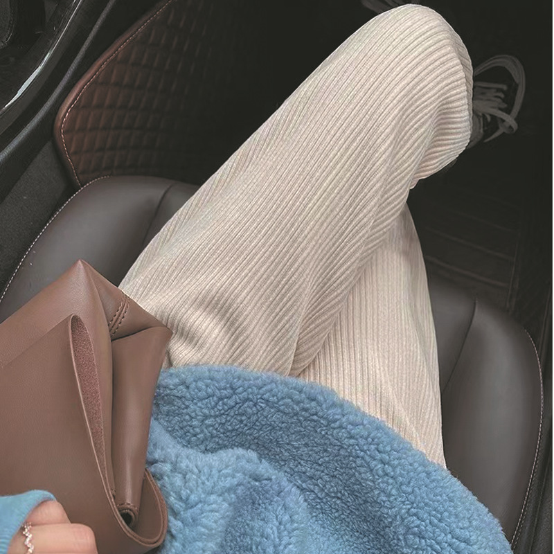  バギーパンツ コーデュロイ縦リブワイドパンツ女性用ゆったりウエストゴム