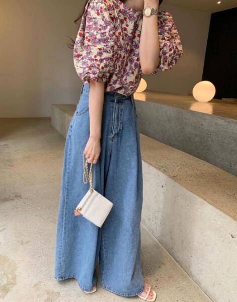  バギーパンツ 女性用デニムワイドバギーパンツ ゆったりボトムス