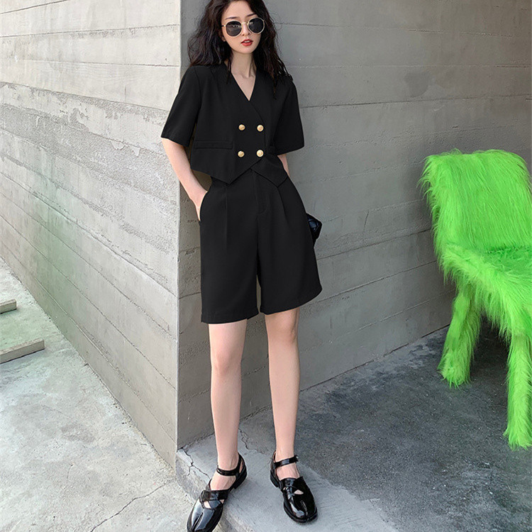  バギーパンツ ワイド半袖ダブルボタンジャケット短パン二点セット