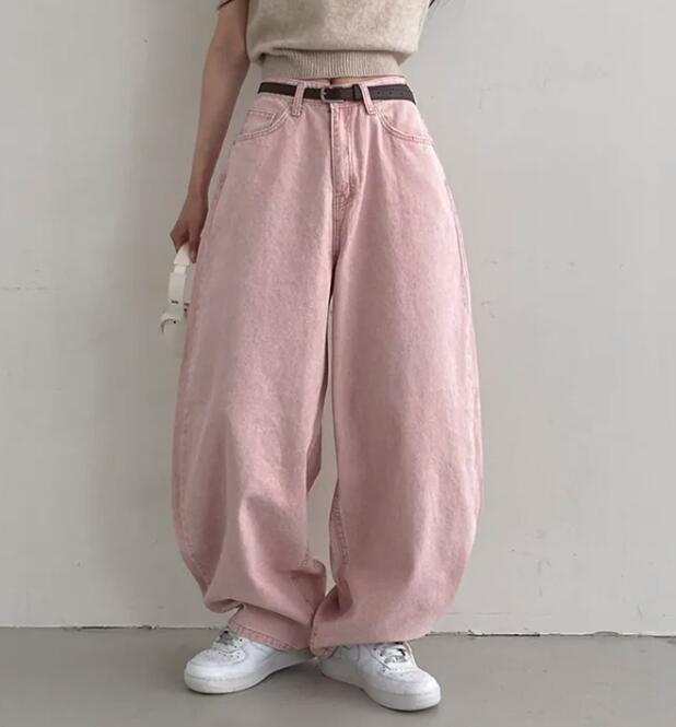  バギーパンツ ハート刺繍デニムワイドパンツ バギーシルエット