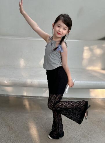  バギーパンツ キッズレースワイドパンツ 女の子用透かし編みズボン