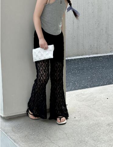  バギーパンツ キッズレースワイドパンツ 女の子用透かし編みズボン