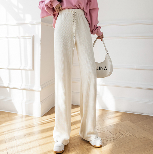  バギーパンツ 2024新作スウェット生地ワッフル素材ワイドパンツゴムウエスト