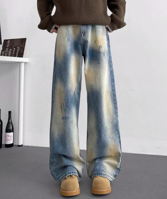  バギーパンツ メンズ デニム 絞り染め ワイドパンツ ゆったり ズボン