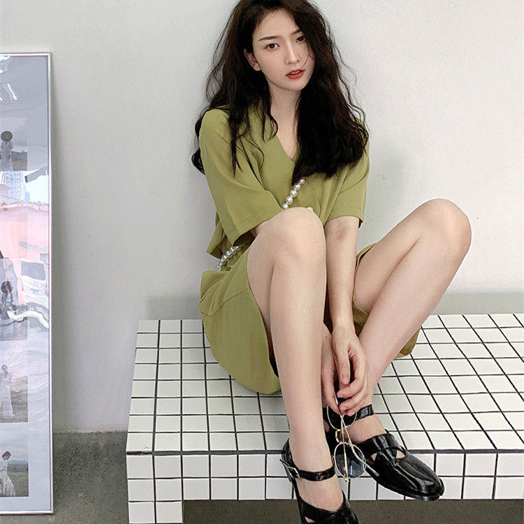  バギーパンツ ワイド半袖ダブルボタンジャケット短パン二点セット