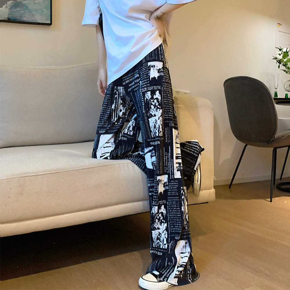  バギーパンツ 豹柄プリーツワイドパンツ夏用ゆったりバギータイプ