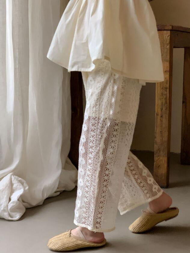  バギーパンツ 子供服 女の子 レース ワイド パンツ 韓国風 ズボン 夏