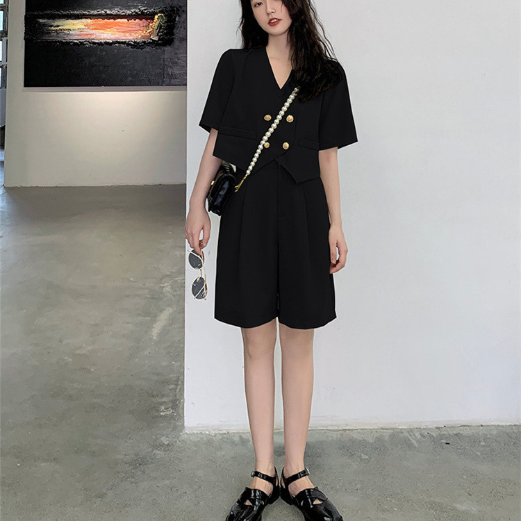  バギーパンツ ワイド半袖ダブルボタンジャケット短パン二点セット