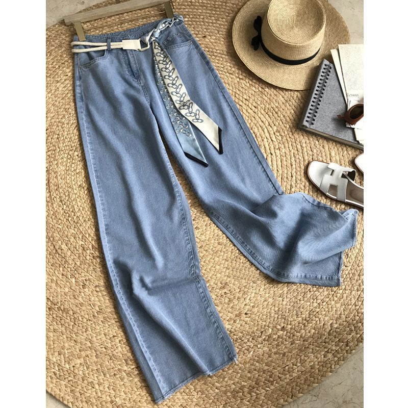  バギーパンツ 新作レディースデニム ハイウエスト スカーフベルト付きワイドパンツ