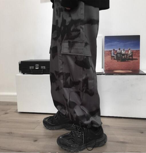  バギーパンツ 牛柄スウェットワイドパンツ絞り染風カジュアルボトムス