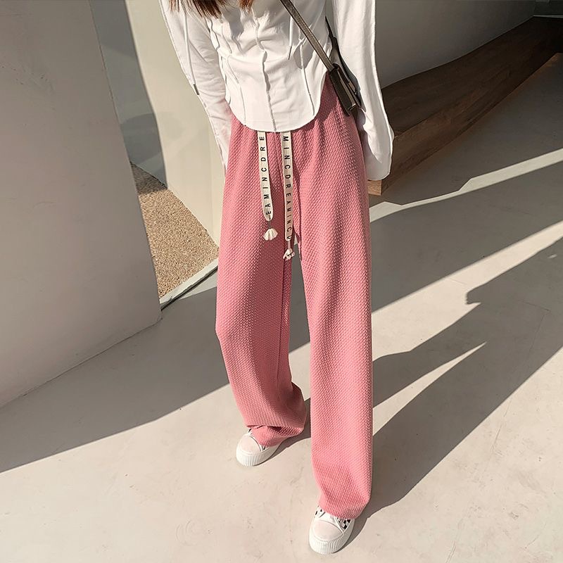  バギーパンツ 2024新作スウェット生地ワッフル素材ワイドパンツゴムウエスト