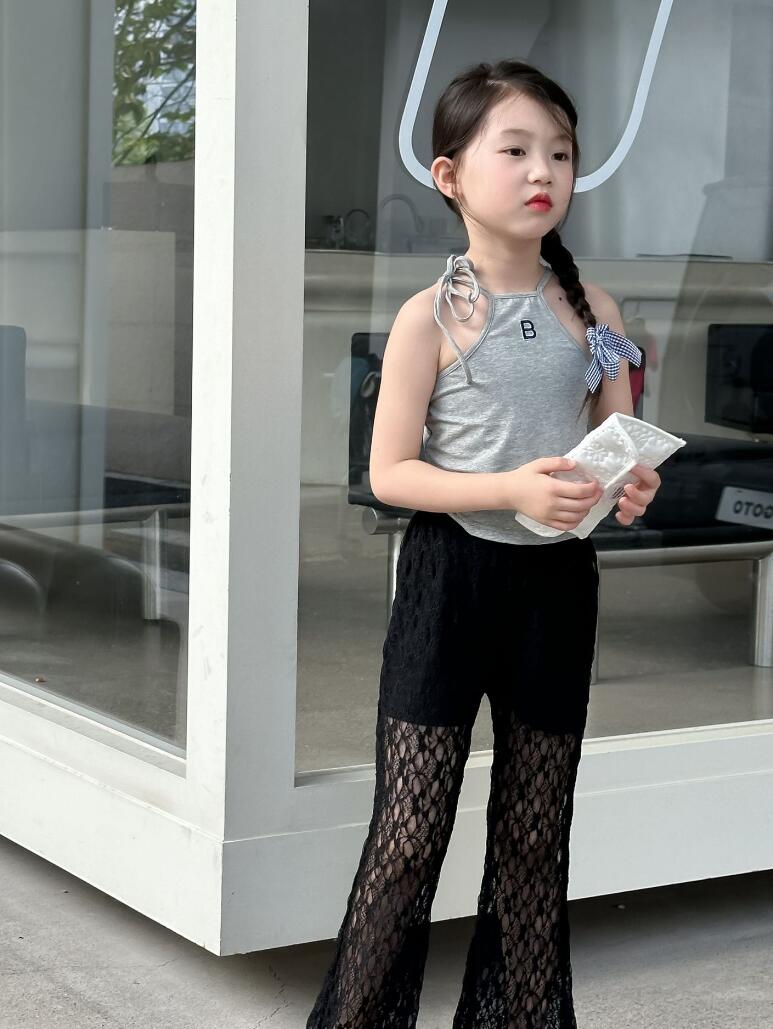  バギーパンツ キッズレースワイドパンツ 女の子用透かし編みズボン