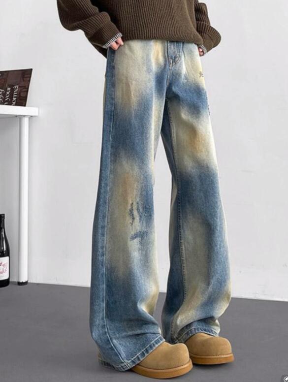  バギーパンツ メンズ デニム 絞り染め ワイドパンツ ゆったり ズボン