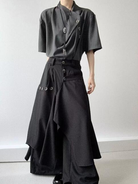  バギーパンツ 中国風ワイドパンツ メンズ 個性的デザイン袴風