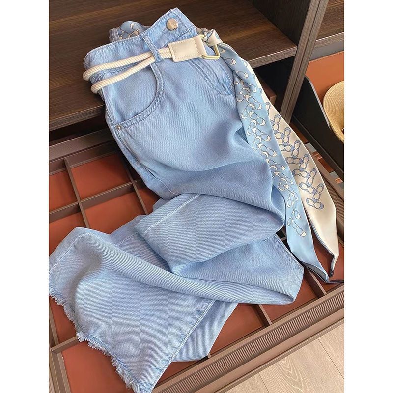  バギーパンツ 新作レディースデニム ハイウエスト スカーフベルト付きワイドパンツ