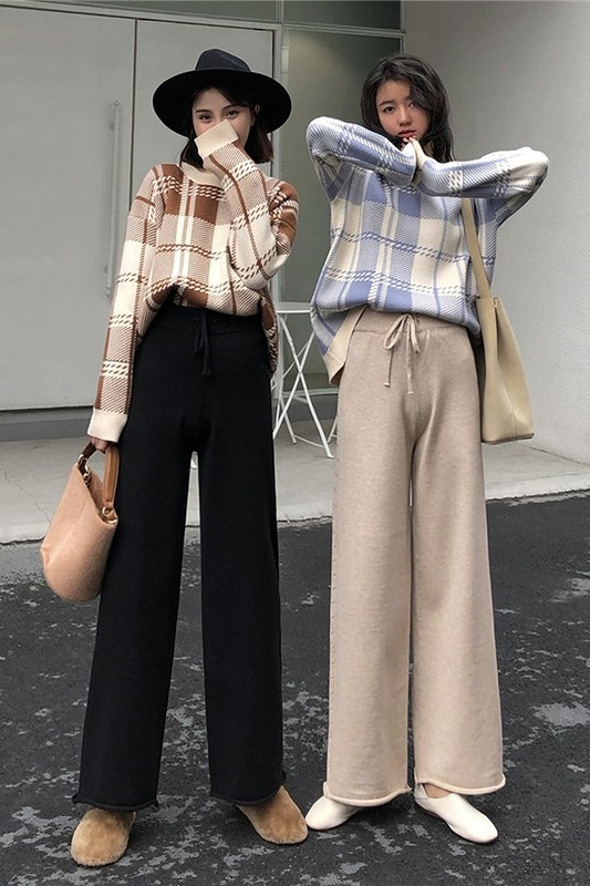  バギーパンツ 体型カバーワイドスラックス着痩せハイウエスト無地