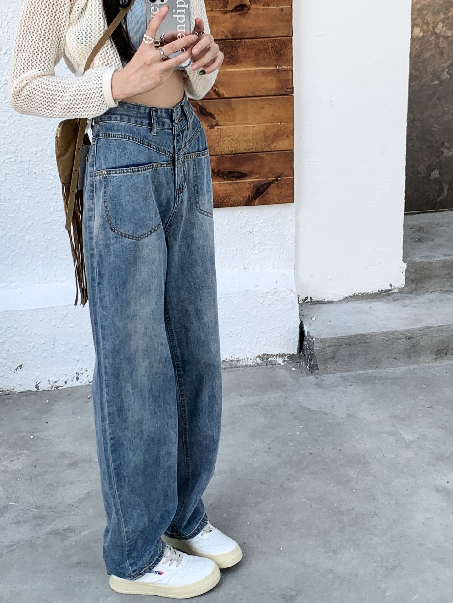  バギーパンツ ヴィンテージ風ハイウエストデニム ワイドゆったりボトムス