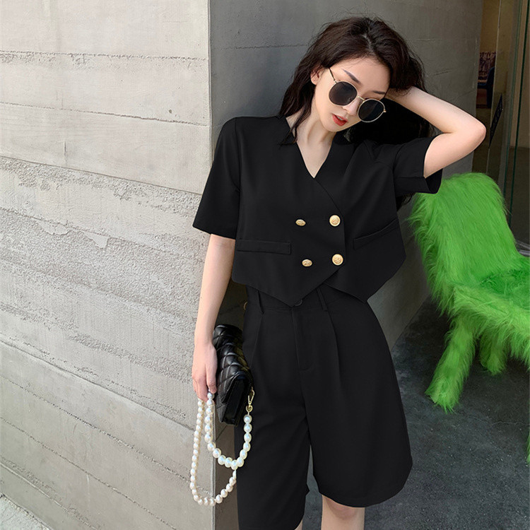  バギーパンツ ワイド半袖ダブルボタンジャケット短パン二点セット